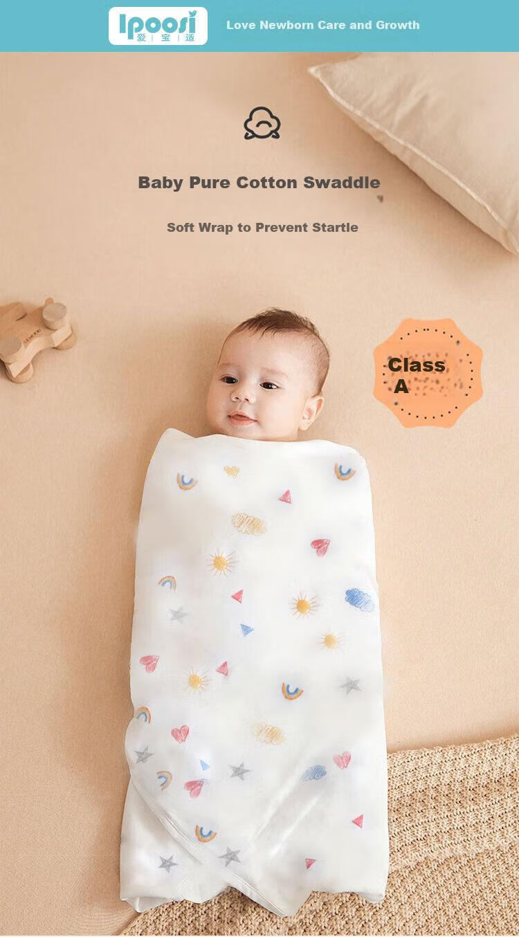 Aibaoshi Baby Swaddle Blanket Spring And Summer Pure Cotton Newborn Swaddling Cloth, Baby Anti-Startle Maternity Ward Wrap, Single Rabbit Cute Baby S738 1