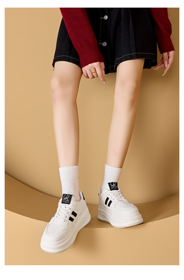 LA CHAPELLE Women's Sneakers Thick Sole White Casual Shoes Soft Sole Height Increasing JX002 Red Size 37 7