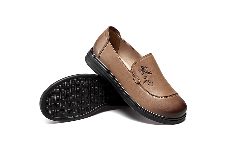 Eierkang Middle-aged and Elderly Women's Soft Sole Leather Shoes 16882W Off-white Size 39 10