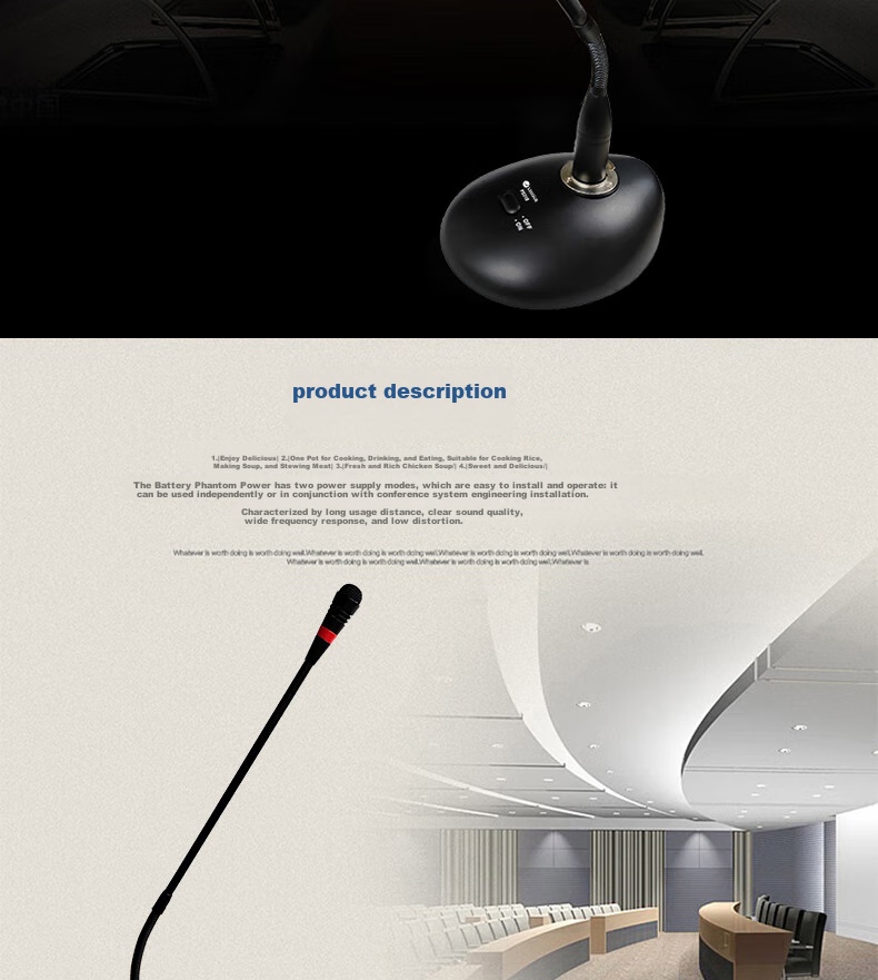 Lingque PS312 Wired Conference Microphone Desktop Gooseneck Pickup Anti-Interference Phantom Power 48V Rechargeable Long Rod Condenser Mic 2