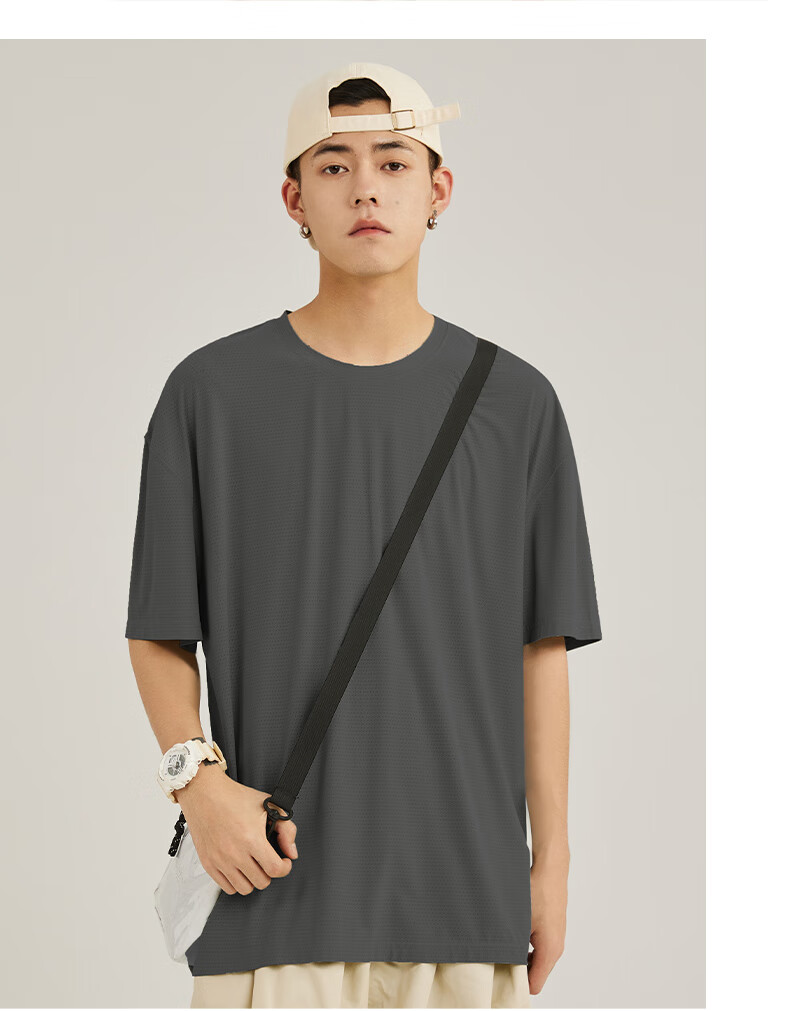 JEANSWEST LIFE Summer Lightweight Ice Silk Breathable Quick-Dry Men's Sports Set Short Sleeve T-Shirt and Shorts Two-Piece Set 11