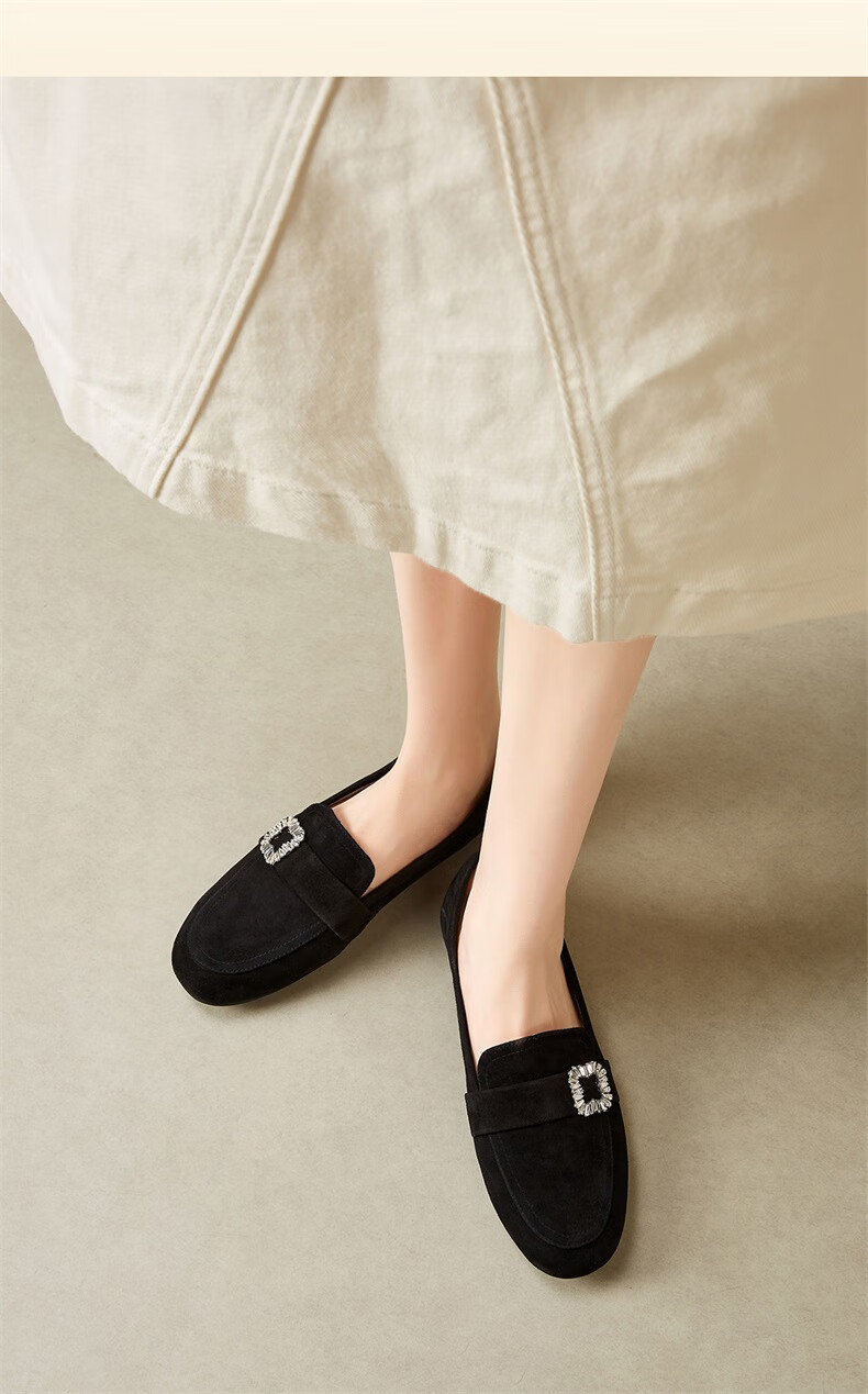Yierkang Women's Comfortable Leather Shoes, Spring And Autumn Versatile Loafers, Casual Slip-Ons, 34119W, Black, Size 37 5