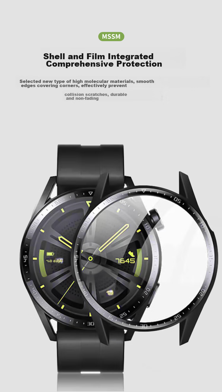 MSSM Compatible with Huawei Watch GT4 Protective Case, GT3/watch3 Case Film Integrated, High-Definition Shockproof Anti-Scratch Case, 42/46mm Dial [With Scale - Transparent] GT4-46mm 4