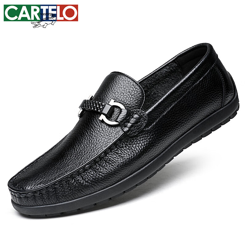 CARTELO Business Classic Loafers Leather Slip-On Casual Men's Shoes 9061 Black Size 39
