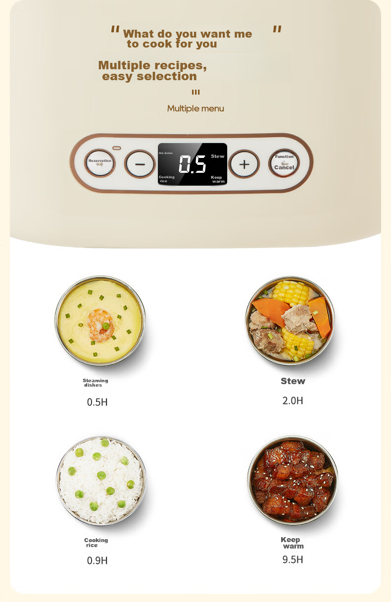 LIFE ELEMENT Electric Food Warmer, Plug-In Heating And Intelligent Temperature Maintenance, Office Meal Warming Device, Double-Layer 1.5L Stainless Steel Inner Pot, Sealed Fresh-Keeping without Flavor Mixing, F36 12
