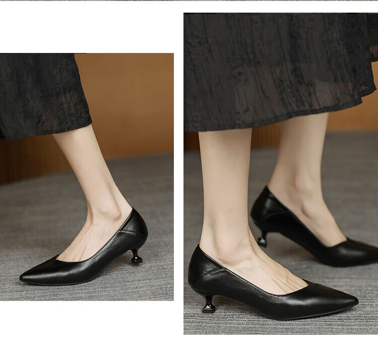CARTELO Pointed High Heels for Women, Black Commuter Leather Shoes, KCC-357 Black (3cm), Size 38 10