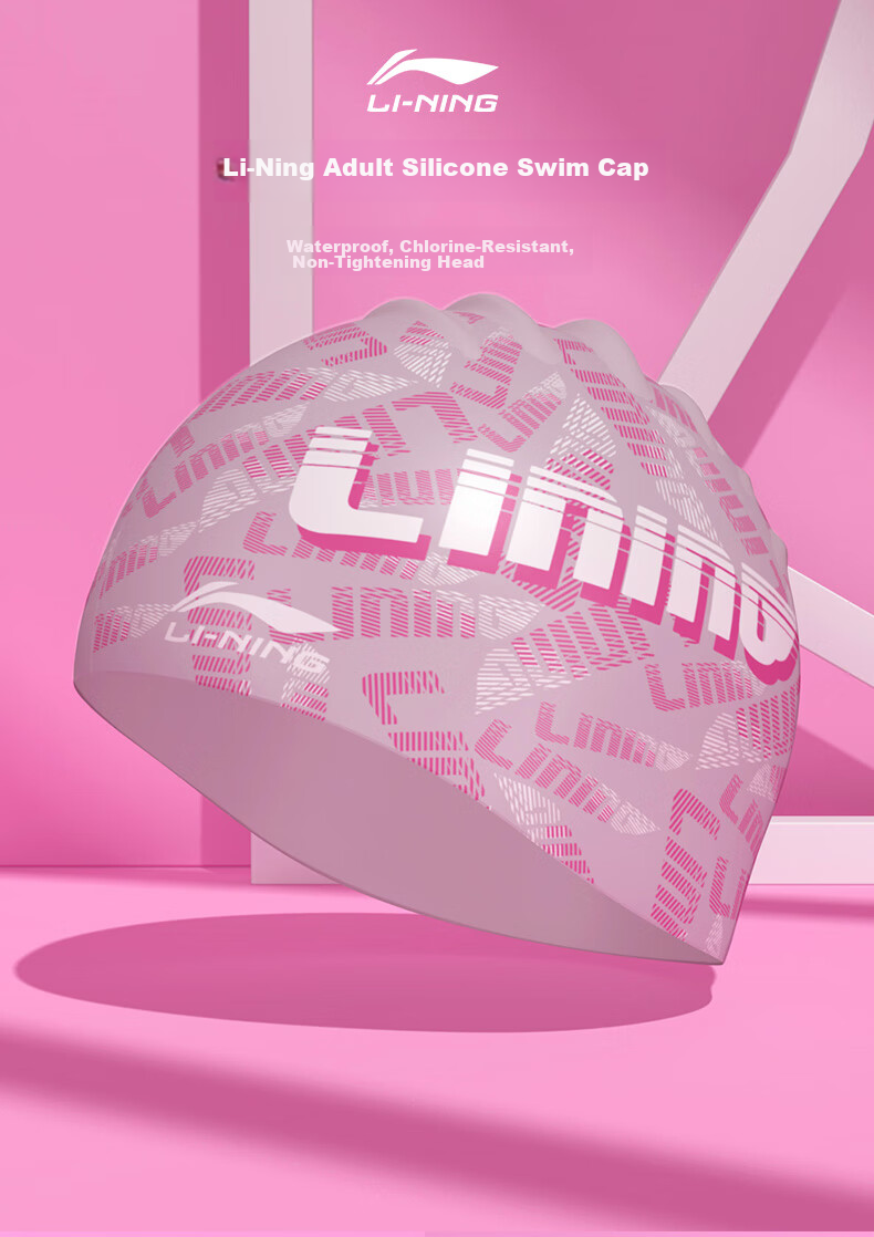 Li-Ning Swimming Cap, Long Hair Silicone Waterproof Swim Cap, Unisex Fashion Printed Comfortable Non-Binding Swim Cap LNMT522-1 White 1