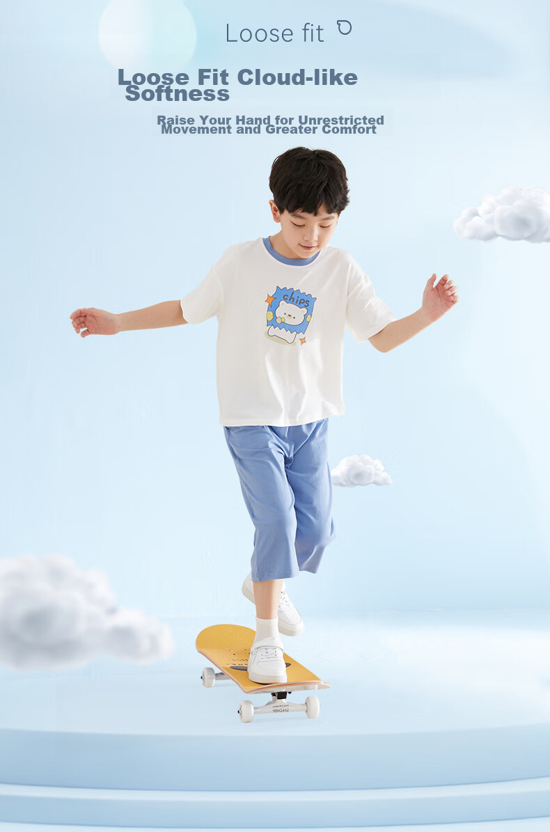 Hodo Children's Cotton Pajamas Home Wear Set for Boys And Girls, Lightweight Summer Sleepwear, Air Conditioning Wear, Moisture-Wicking And Sweat-Absorbing, 3251, Size 160 7