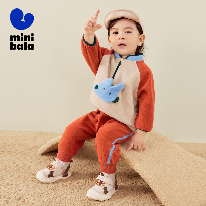 Minibala [Clean Electric Fleece] Warm Anti-Static Fleece Sweatshirt And Pants for Boys And Girls, Cute Baby Hoodie And Long Pants