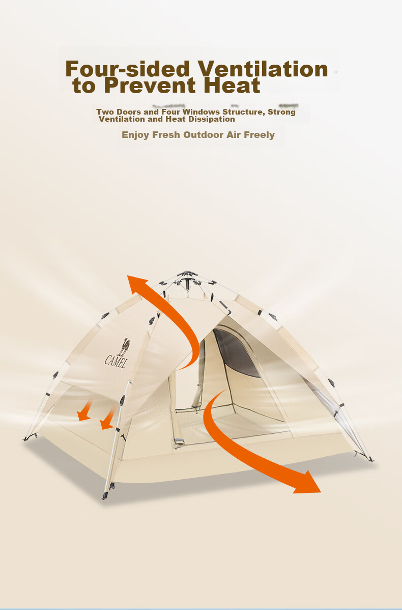 CAMEL Outdoor Tent, Portable Silver-Coated, Automatic Quick-Open, Sun Protection, Rain Protection, Camping Equipment, A1S3NA111-2, Sand Gold 6