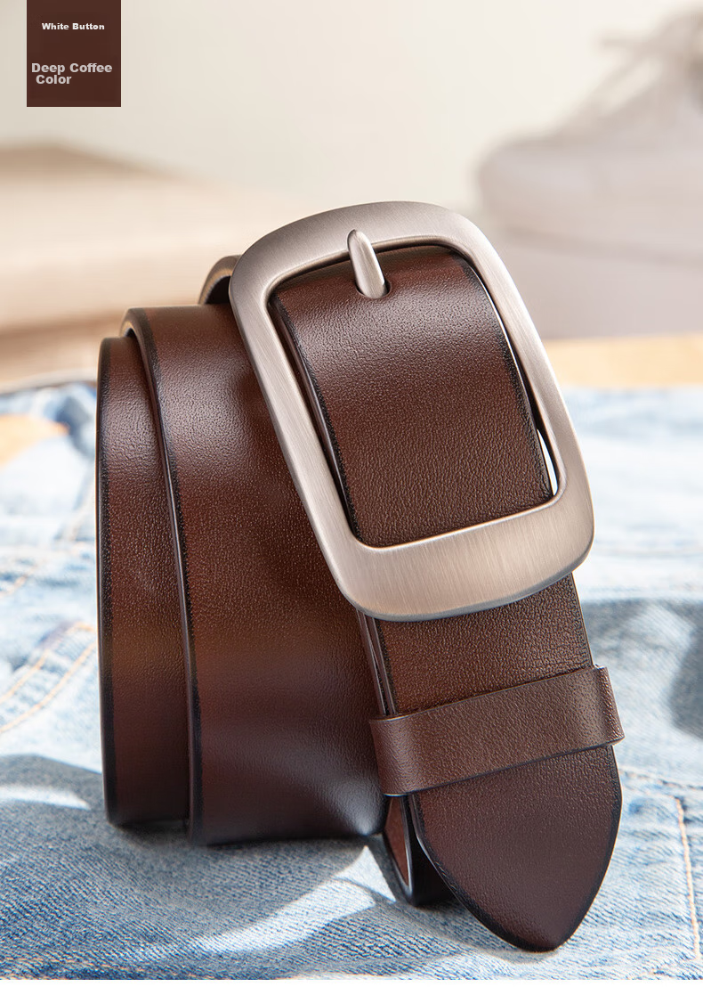 Cattlesboss Leather Belt for Men with Pin Buckle, Couple's Style Trouser Belt with Buckle, Casual Pants Belt 3129 Black 120cm 15
