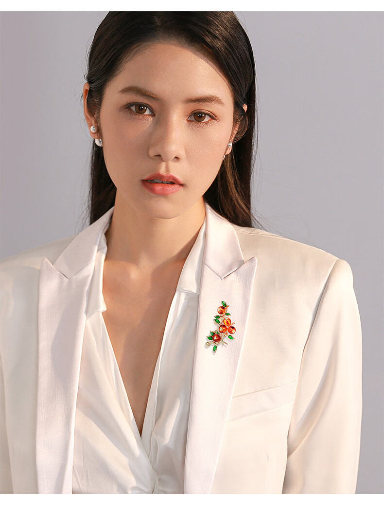 Qlady Wishing You Good Luck Persimmon Brooch, High-End Women's Light Luxury Elegant Corsage Pin, Suit Accessory, Mid-Autumn Festival And Birthday Gift 8