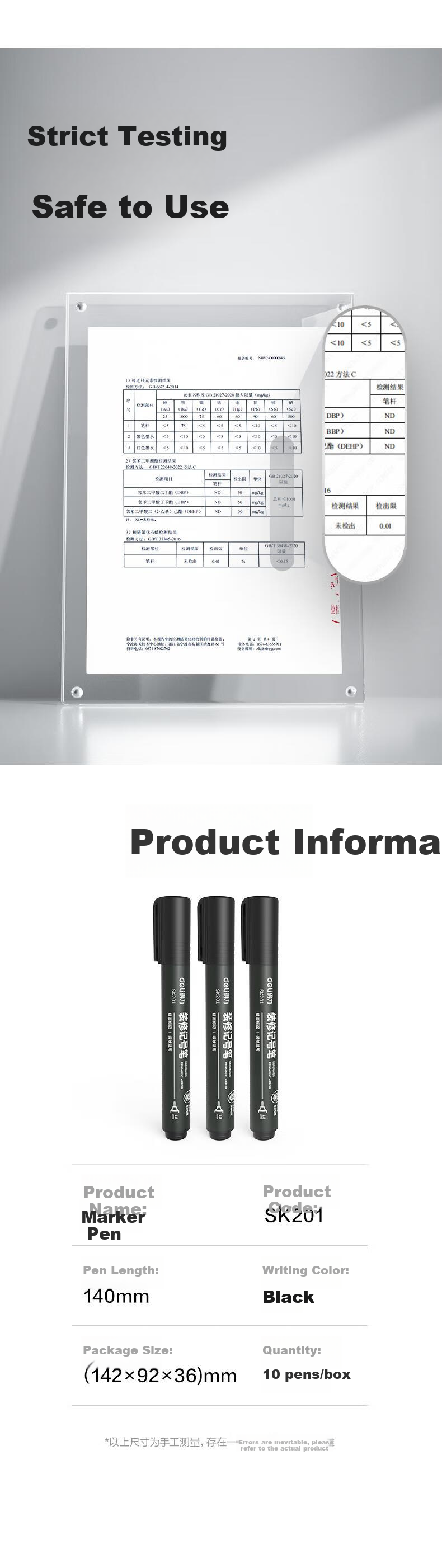 Deli Black Marker Pen for Renovation And Home Decoration Marking, Coarse Surface Marking, Durable And Wear-Resistant Office Supplies, Logistics And Industrial Use, Black, 10 Pcs/box, SK201 4