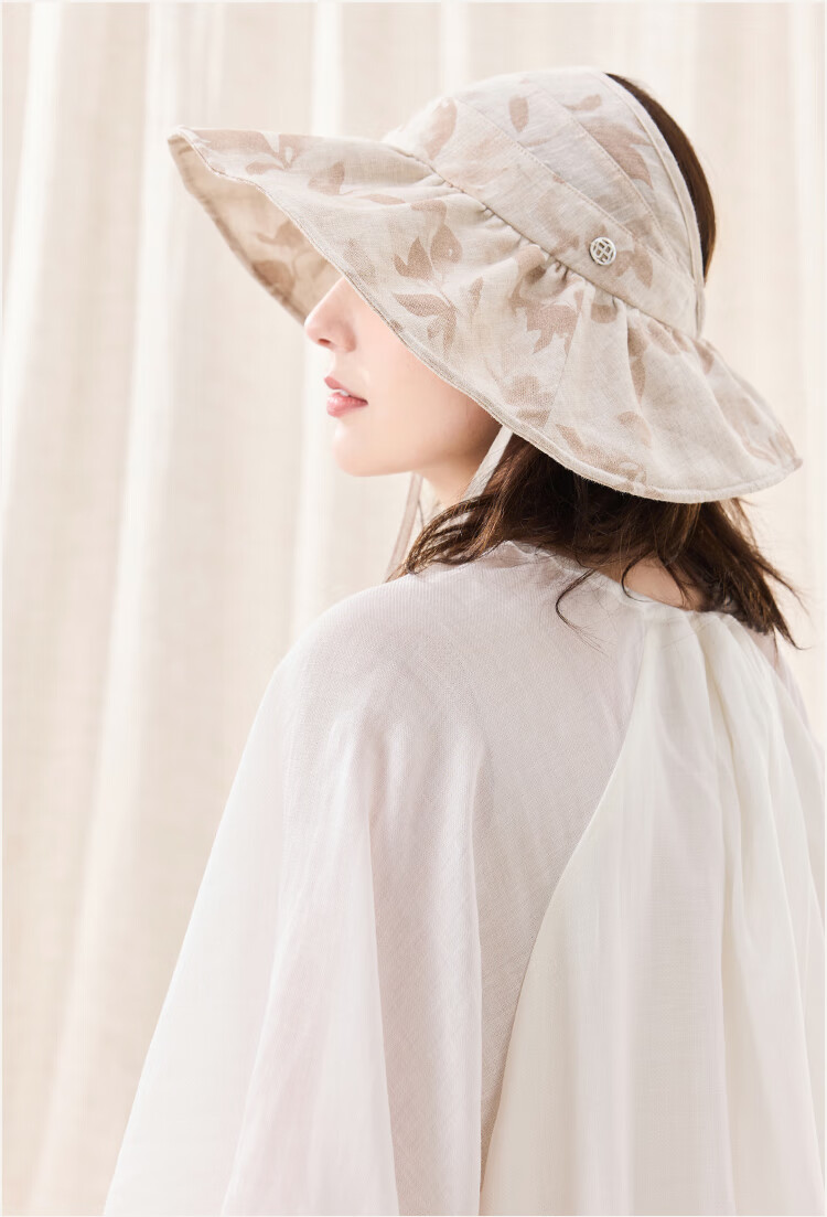 JIUMU Linen Sun Protection Hat for Women, Sun Visor, Sunhat, Open Top Hat, Cool Cap, Summer Outdoor Face-Covering UV Protection Hat for Wome 14