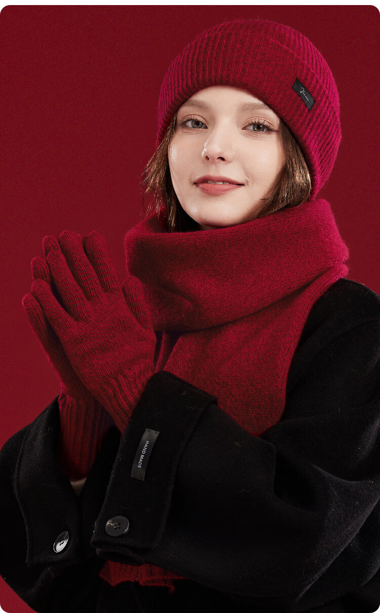 JIUMU Pure Wool Warm Scarf, Hat And Gloves Three-Piece Set for Women, Winter Birthday New Year Gift for Girls, Gift Box Packaging 11