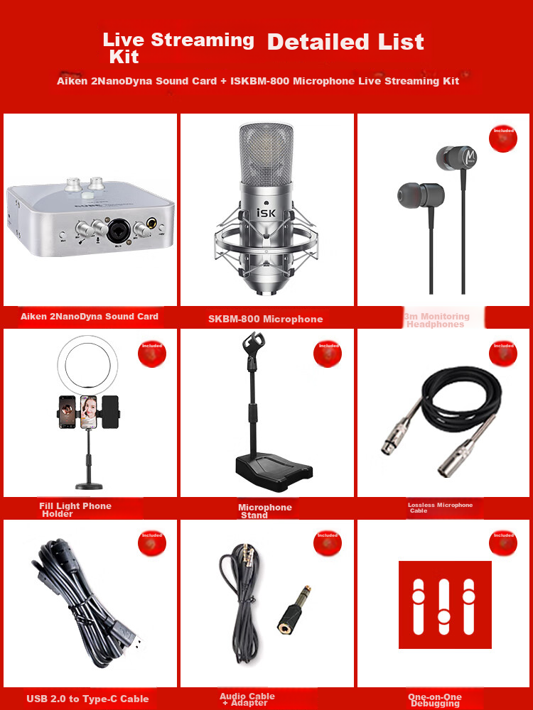 ISK BM-800 Condenser Microphone, Aikenuano Sound Card Kit, Mobile Phone Live Streaming, Computer Universal, Streamer Singing, Quanmin K Song Recording, Live Streaming Equipment Complete Set Microphone 1