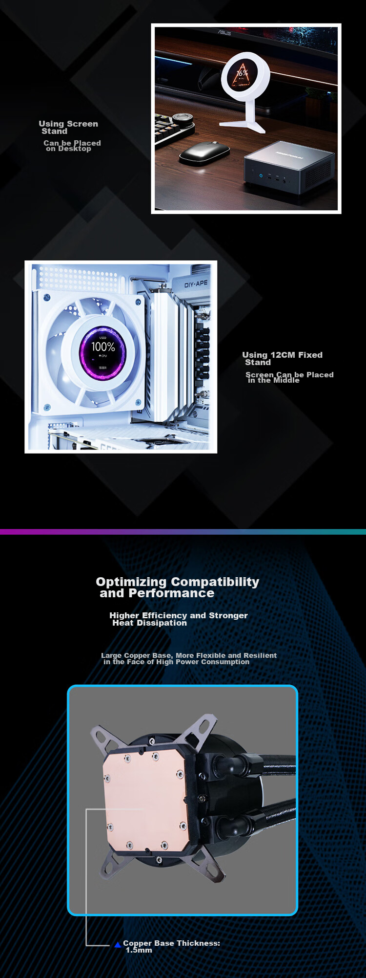 SAMA Second Generation XW360W Fanless White All-In 360 Water-Cooled CPU Cooler (2.1-Inch LCD Small Round Display) 3