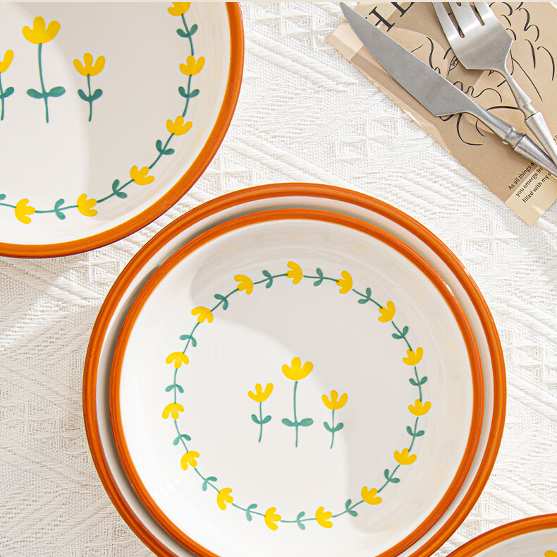 CERAMICS Underglaze Ceramic Bowl And Plate Set, Simple Home Dining Tableware Set, Mountain Chrysanthemum Pattern, 13-Piece Gift Box Set for Mid-Autumn Festival 15