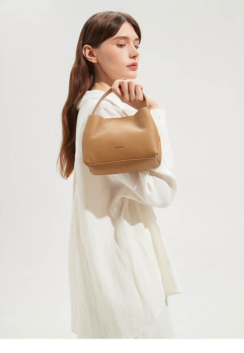 HONGU Women's Handbag, High-Quality Cowhide Leather, Fashionable Shoulder, Handheld And Crossbody Bag, Versatile Bucket Bag, Birthday Gift for Girlfriend 2