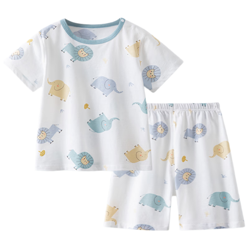 Beitaisi Children's Pajamas, Boys' Short-Sleeve Summer Pure Cotton, 2026 New Style Girls' Silk Baby Home Wear Set