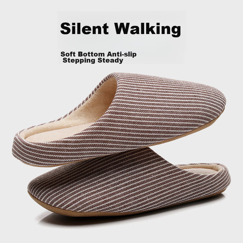 GUOLUOFEI Japanese-Style Home Indoor Spring And Autumn Slippers for Men And Women, Non-Slip Floor, Quiet Breathable Floor Slippers, Beige 36-37