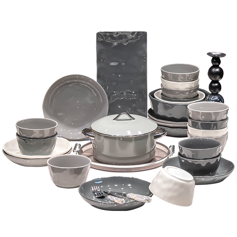 KANGMO 2026 New Luxury Nordic Style Ceramic Dinnerware Set Carlos 46-Piece Bowl and Plate Set