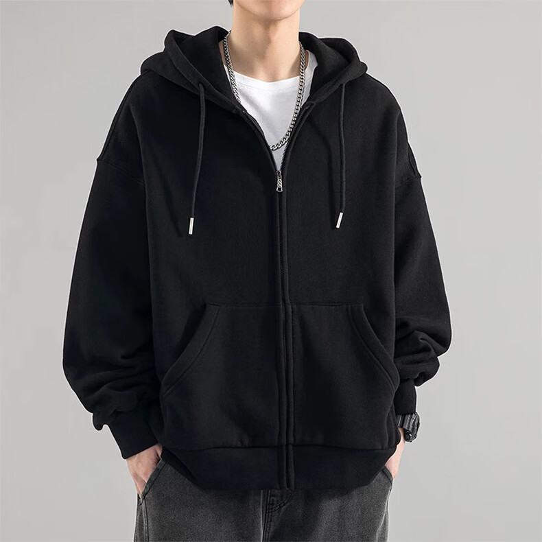 Homlean Hong Kong Style Hooded Jacket for Men, Spring Loose Cardigan Heavyweight Coat Top American Street Style HL06 White 2XL 8