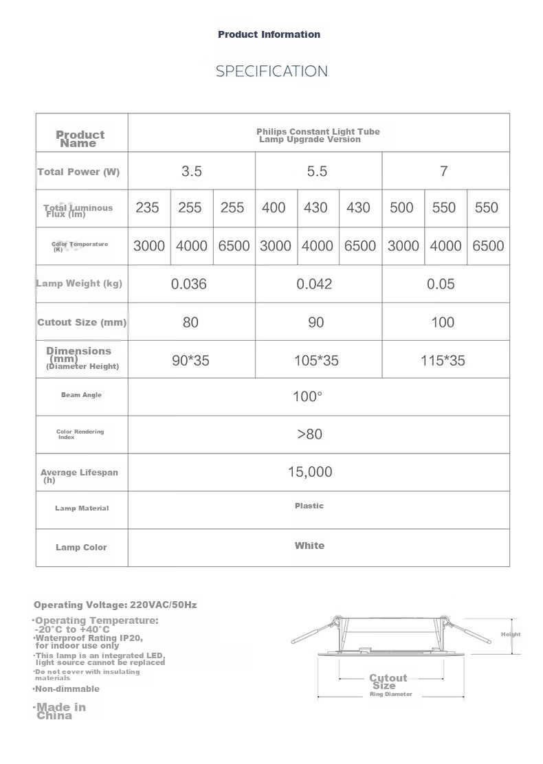 PHILIPS 5.5W LED Ultra-Thin Recessed Downlight for Living Room Ceiling, Cut-Out 85-95mm, Cool White 6500K 12