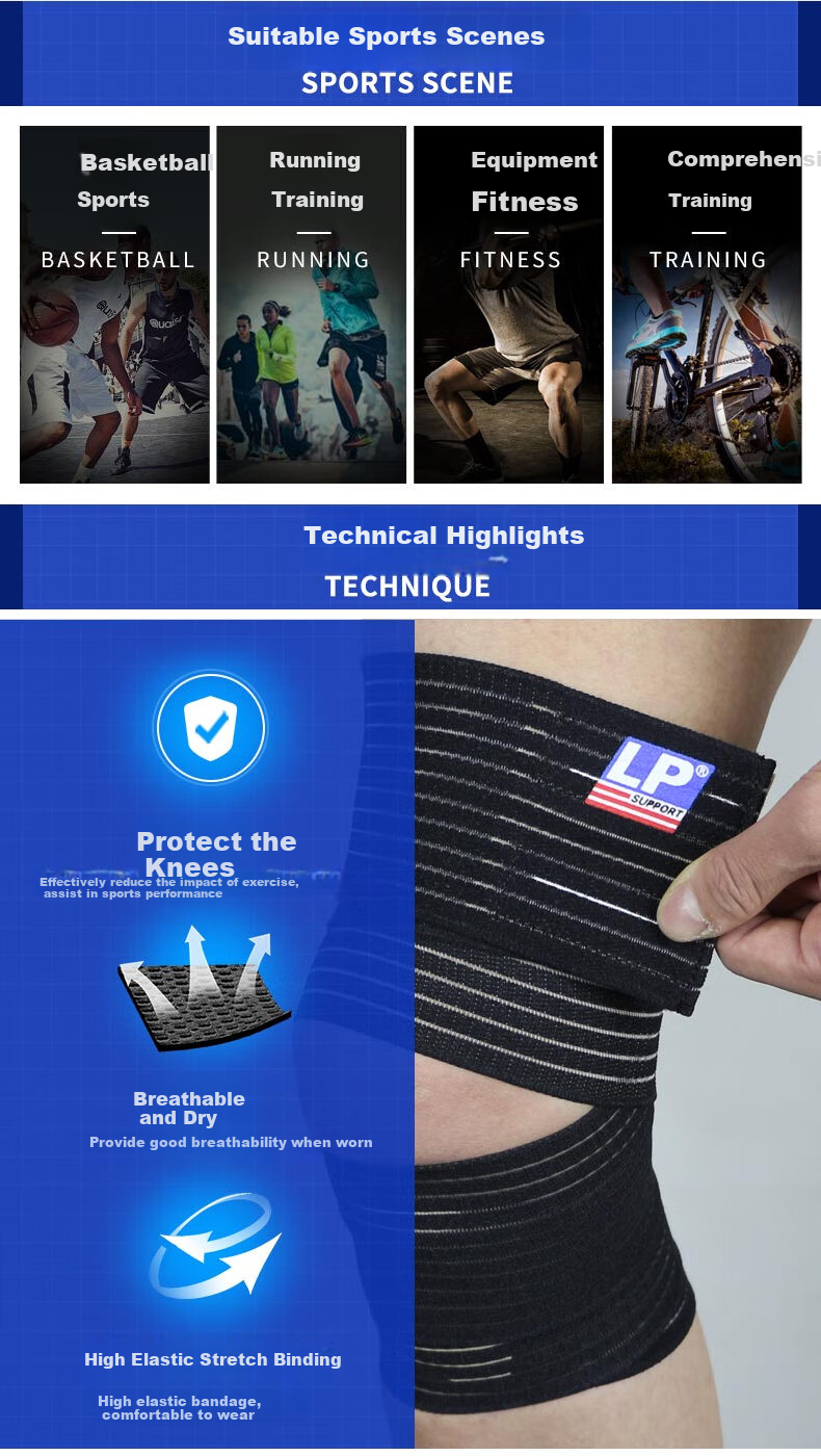 LP 631 Elastic Wrap Knee Brace for Sports, Deep Squats, Fitness, Basketball, Soccer, Hiking Protection, One Size Fits All for Men And Wome 2