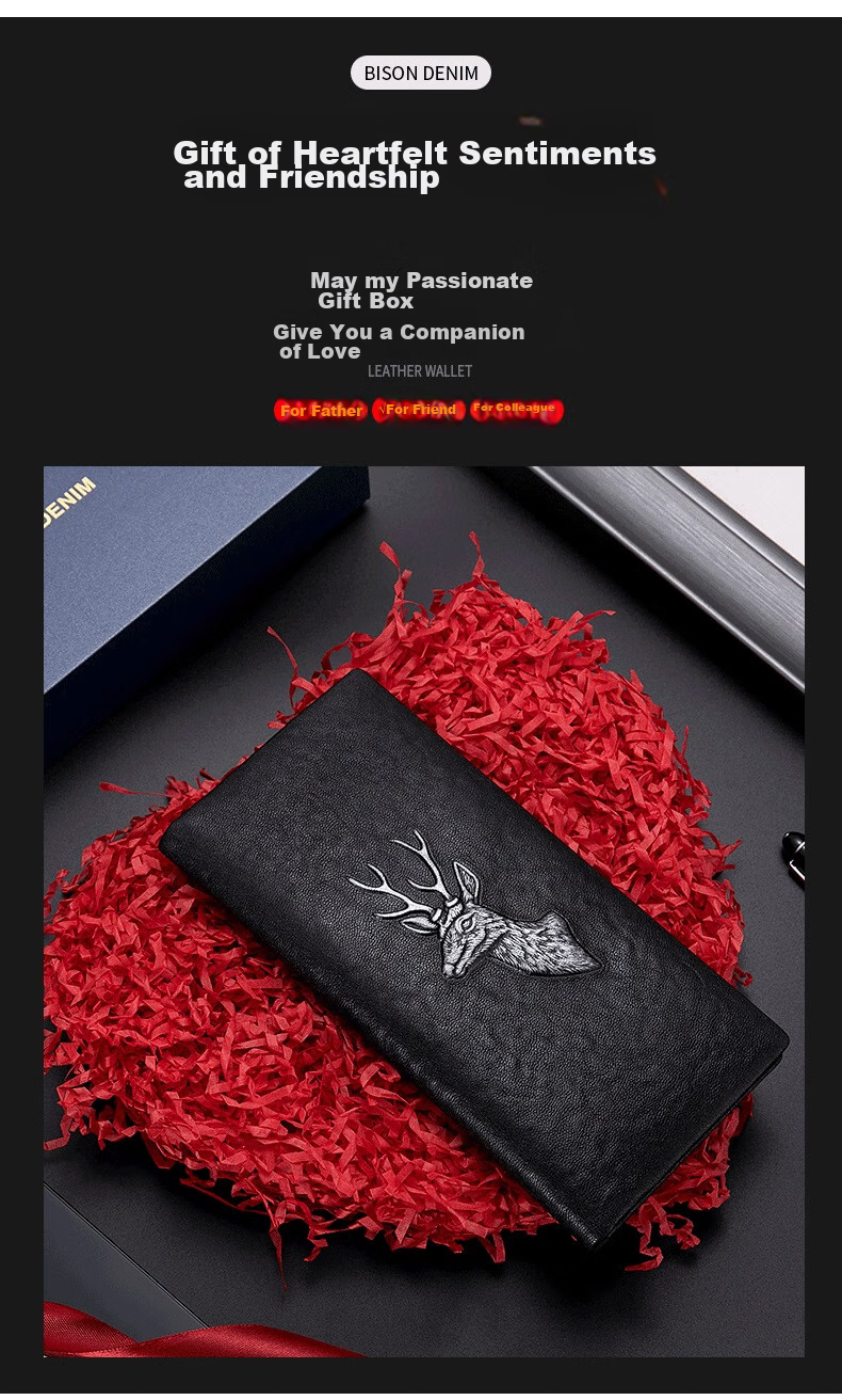 Meizhouyeniou Men's Long Wallet, Genuine Leather Business Casual Deer Head Logo Multifunctional Purse, Birthday Gift for Boyfriend 3