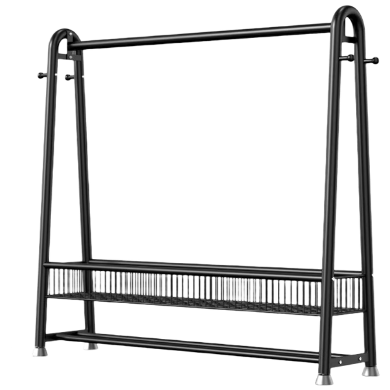 Huakaizhixing Clothes Drying Rack, Floor-Standing Coat Rack, Bedroom Clothes Hanger, Thickened Clothes Rack, YJ102 Double-Layer, Heightened 1.5 Meters, Black