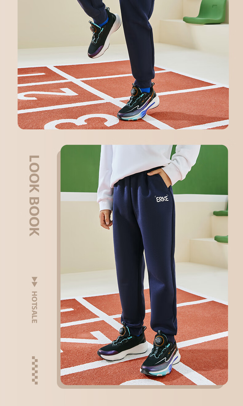 ERKE Kids Unisex Children's Knit Long Pants Sports Pants Black 150 8