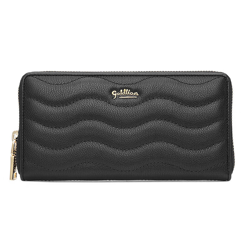 Goldlion Women's Long Wallet, Top-Grain Leather Simple Large-Capacity Clutch Purse Gift Box, Birthday Present