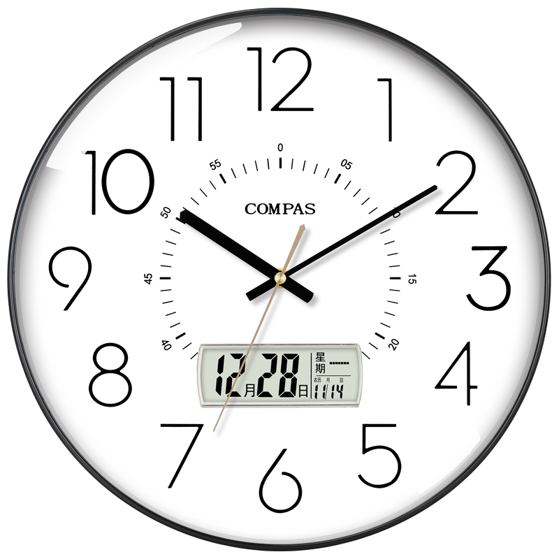 Compas Wall Clock for Living Room, Perpetual Calendar Clock, Automatic Time Synchronization Radio-Controlled Clock, D6219AY Black, 35cm