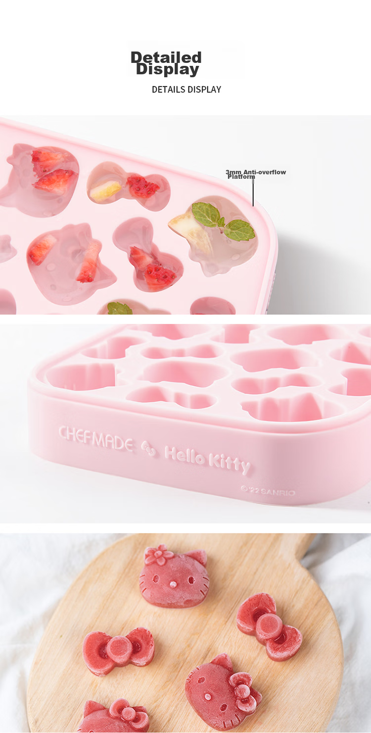 Xuechu Ice Cube Mold, HELLOKITTY Cartoon Silicone Ice Maker, with Lid, Food Storage Container, Ice Cream Mold 16