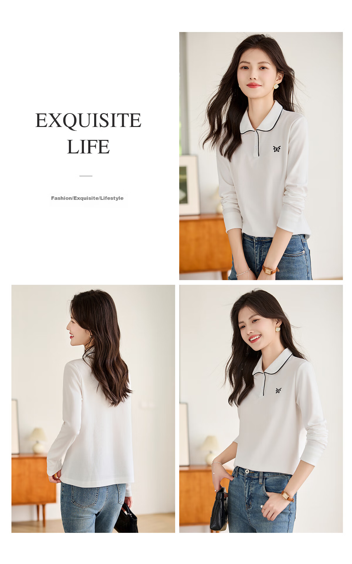 Taxiang Women's Short-Sleeve T-Shirt, Versatile Ladies' Polo Shirt, Casual Letter-Design Collared T-Shirt Top T144T1843 16