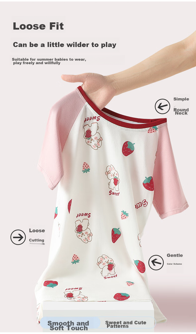 Langsha Girls' Nightdress Children's Sleepwear Summer Thin Cotton Short Sleeve Dress Homewear for Big Kids Baby 160 9