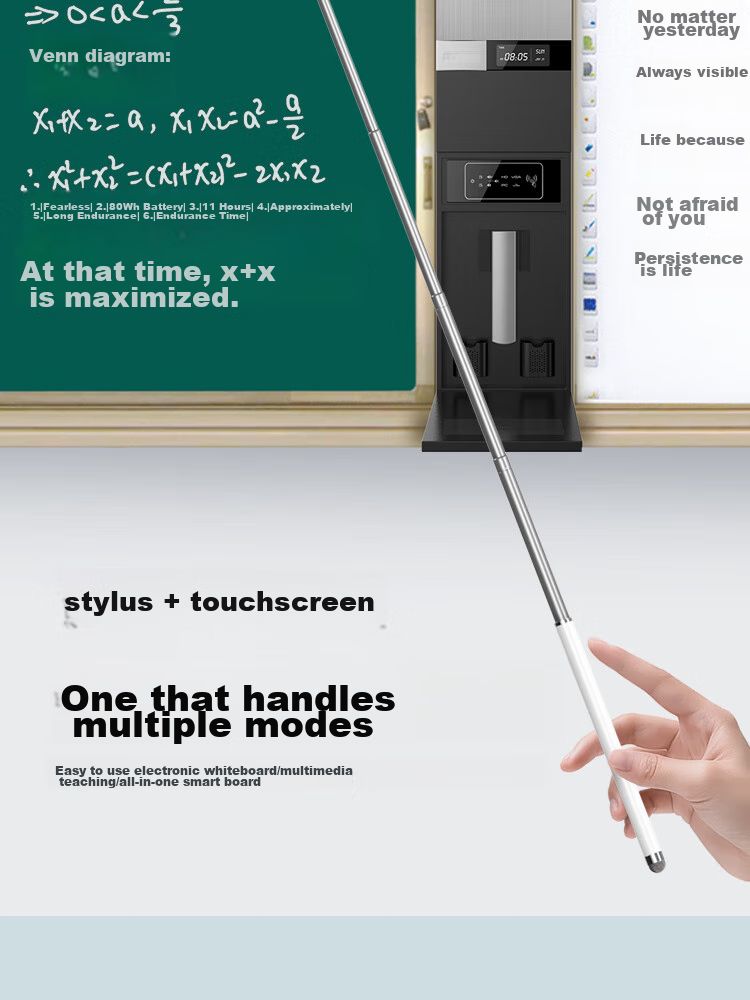 ESCASE Electronic Whiteboard Retractable Teaching Pointer Pen, Handwriting Pen, Teacher Smart Screen Blackboard Electronic Multimedia Teaching Capacitive Pen All-In Machine, Extended Aluminum Alloy Learning Machine Touchscreen Pen White 6