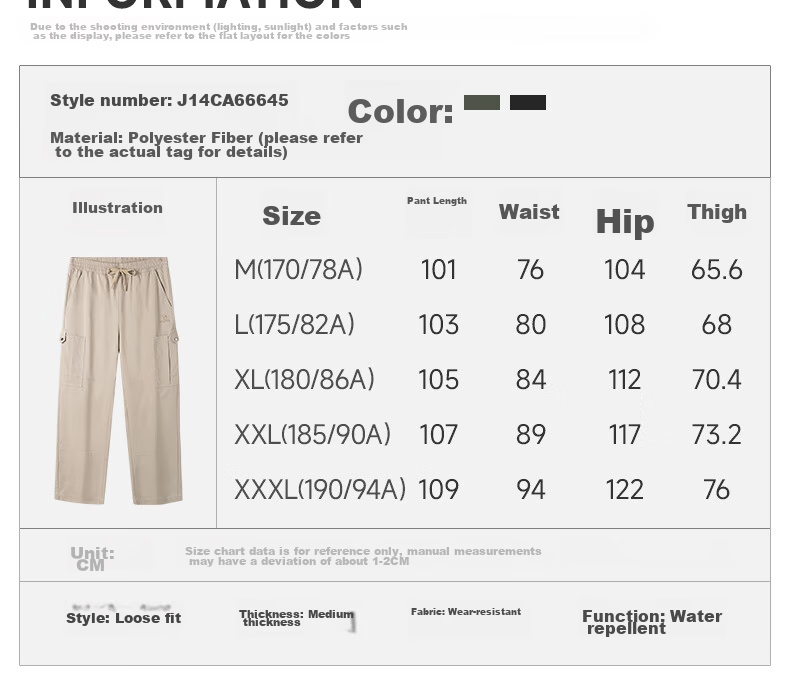 CAMEL Casual Pants for Men, Cargo Pants, Outdoor Water-Repellent, Loose-Fit Wide-Leg Straight-Waist Woven New Sports Trousers 22