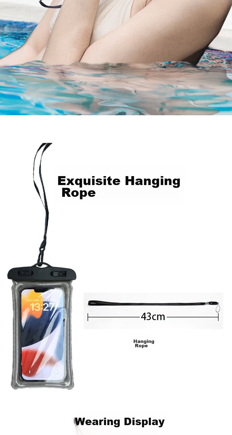 KEKLLE [Airbag Waterproof Phone Case] Diving Pouch Swimming Touchscreen Waterproof Case for Food Delivery, Express Delivery, Hot Springs, Deep Water Apple/Huawei/Xiaomi Phones Universal with Free Lanyard Black 7