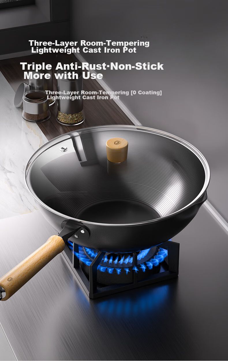 JD Original Wok Iron Pan Japanese Imported Pure Iron Non-Coated Flat Bottom Non-Stick Stir-Fry Pan Compatible with Gas And Coal Gas 32cm 3