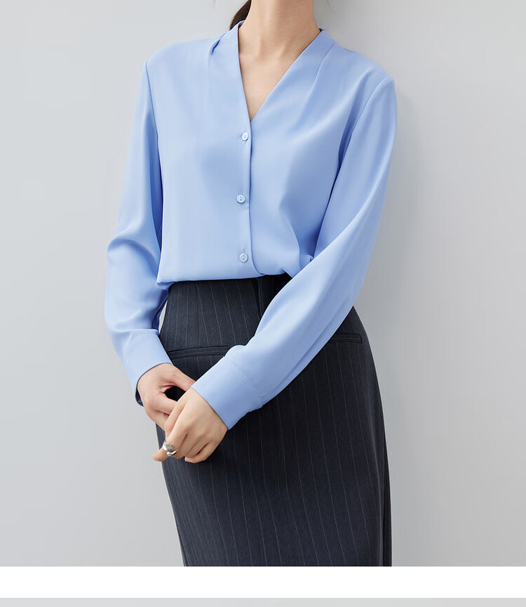 Sentubila Chiffon Blouse for Women, Spring And Autumn Elegant Office V-Neck Shirt, Slimming Loose Long-Sleeve Top, Off-White, M 16