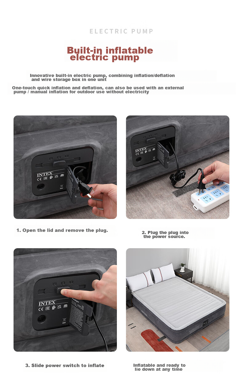 INTEX Built-In Electric Pump Single-Person Large Automatic Inflatable Mattress for Car, Home Nap, Outdoor Folding Bed 766 with 1 Pillow 7