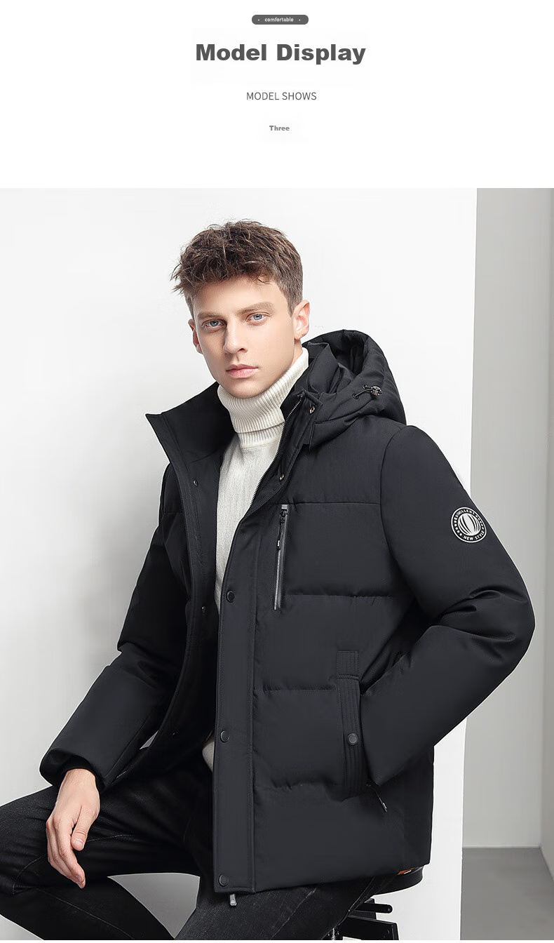 SNOWFLYING Men's Short down Jacket with Detachable Hood, Thickened Warm Casual Business Autumn And Winter Coat Menswear 185 12