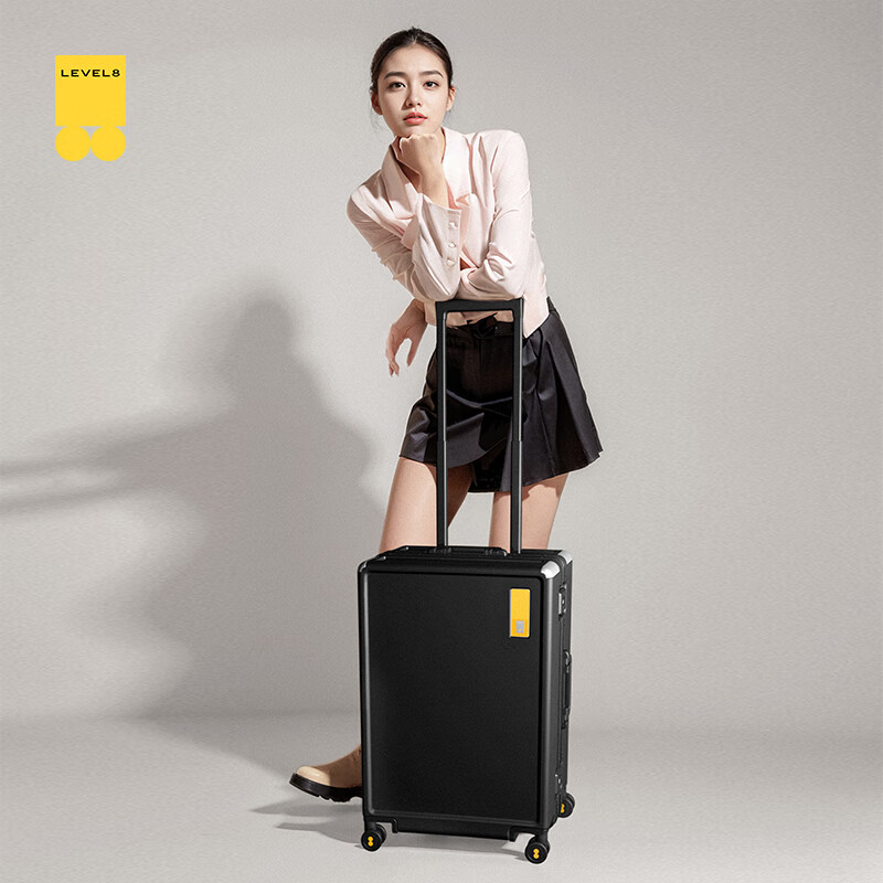 LEVEL8 Luggage Suitcase for Men And Women, Thick Aluminum Frame Travel Case, 24-Inch Trolley Suitcase with Password Lock, PC Trolley Case, Helium Series, Black