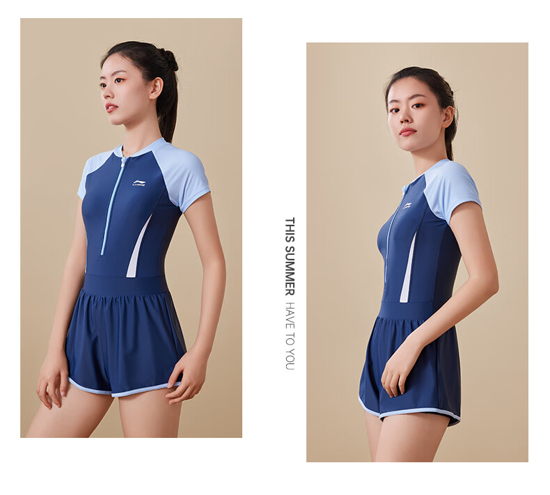 Li-Ning Women's One-Piece Two-In Swimsuit, Conservative Swimwear, Body-Covering, Hot Spring Swimming Gear, 5081 Black And White, XXL 17