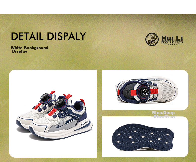 Warrior Children's Sports Shoes, Boys' And Girls' Running Shoes for Spring And Autumn, WZ(CL)-0503, Beige/navy Blue/gray, Size 33 10