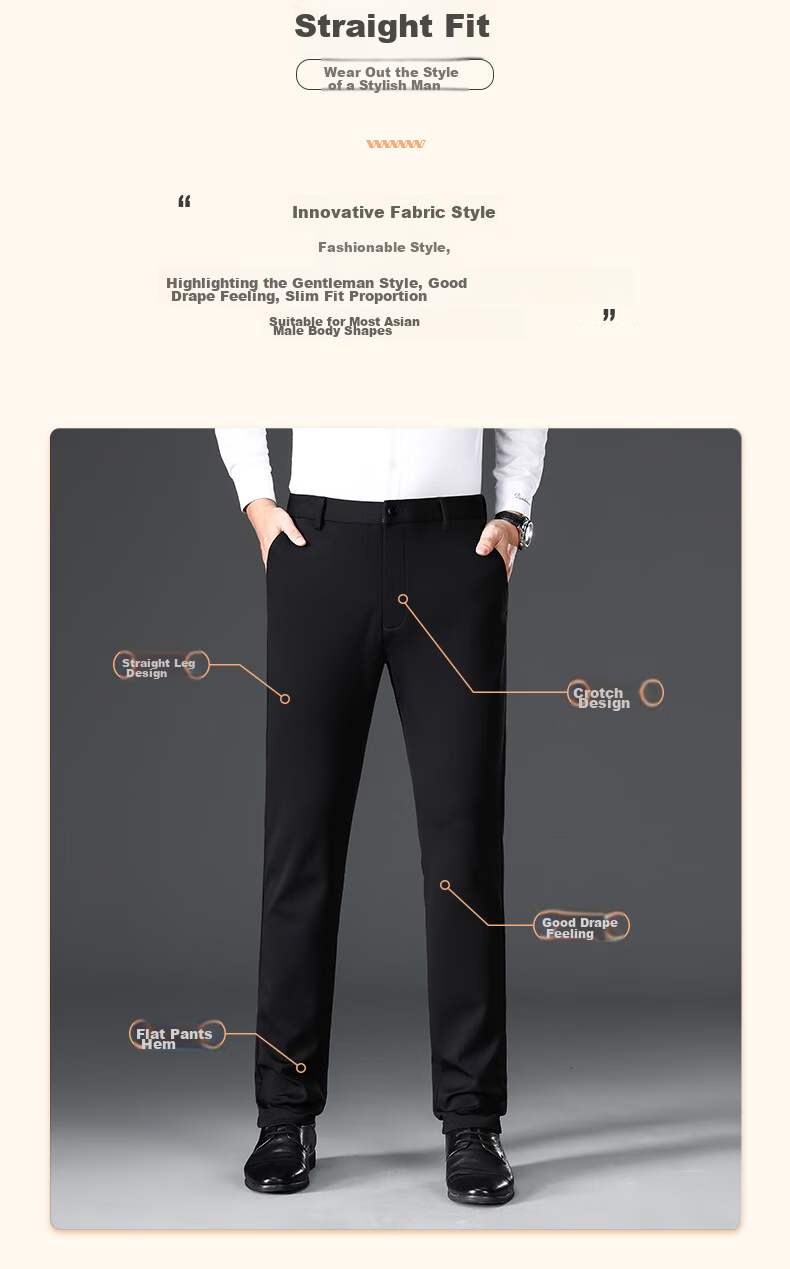 ROMON [Wrinkle-Free, Easy-Care] Men's Dress Pants, High-Waist Business Trousers, Casual Straight-Leg Pants 3