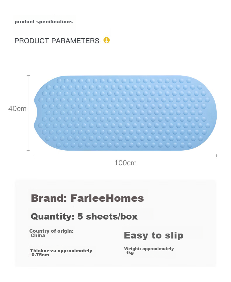 FARLEEHOMES Bathtub Non-Slip Mat, Bathroom Suction Cup Anti-Slip Pad, Home Bath Tub Mat, Silver Gray, 40*100cm 2
