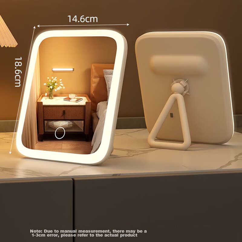 JEPPE Makeup Mirror with Light, Foldable Portable Mirror, Three-Color Adjustable Lighting, 360° Rotation, Birthday Gift for Girlfriend